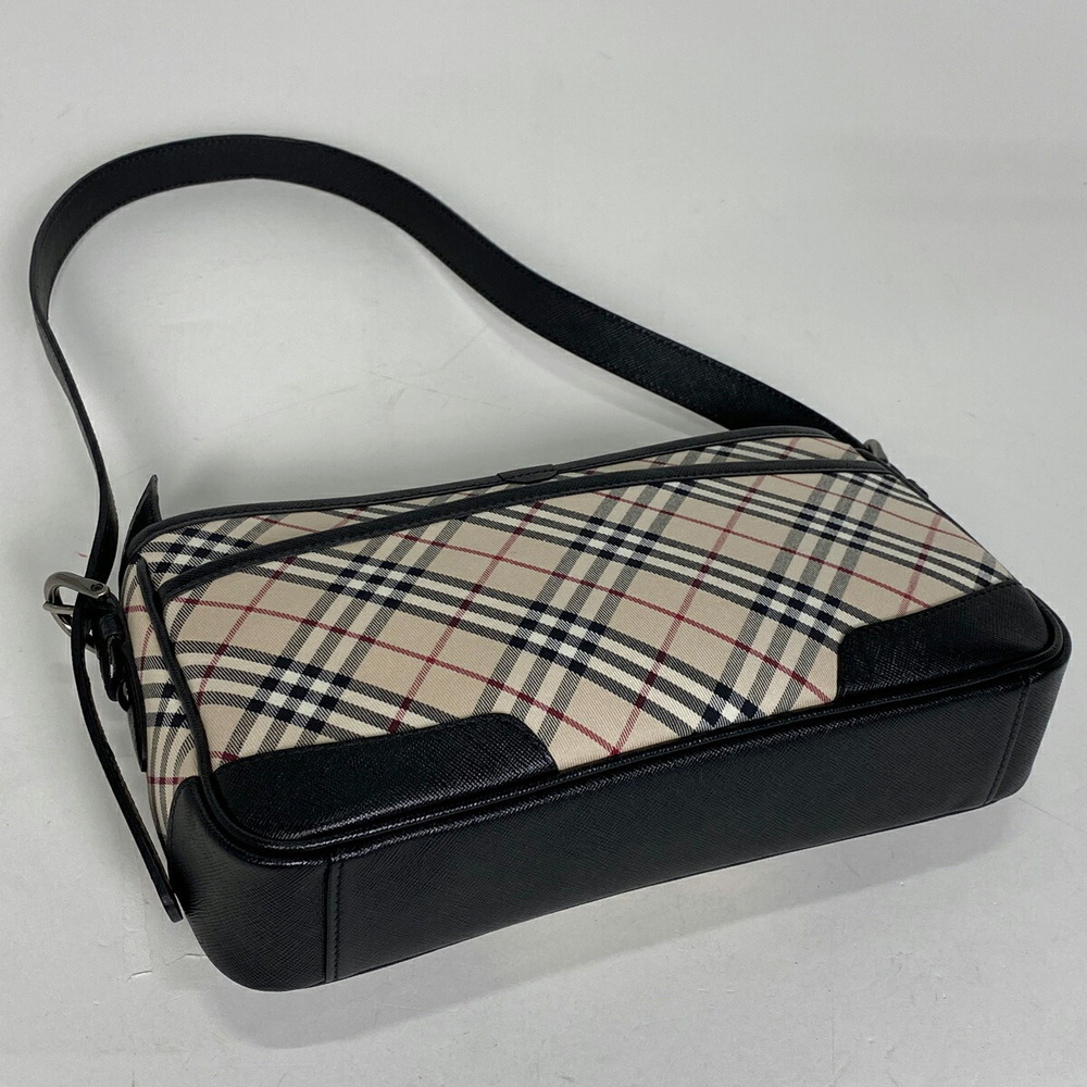 Burberry Check Shoulder Bag Hobo Handbag Canvas Beige Black - Picture 2 of 6